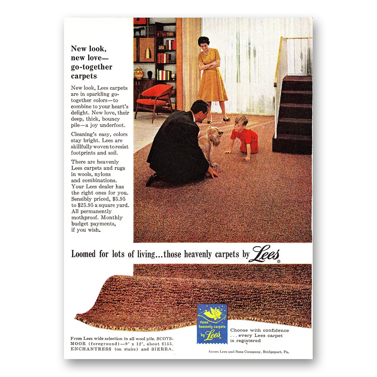 1960 Lees Carpet Loomed for Lots of Living Vintage Magazine Print Ad