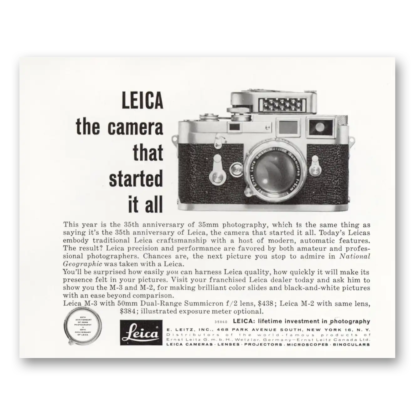 1960 Leica Cameras Camera That Started It All Vintage Magazine Print Ad