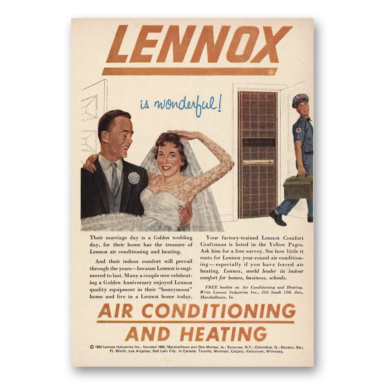 1960 Lennox Air Conditioning and Heating Marriage Day Golden Wedding Vintage Magazine Print Ad