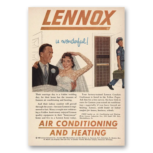 1960 Lennox Air Conditioning and Heating Marriage Day Golden Wedding Vintage Magazine Print Ad