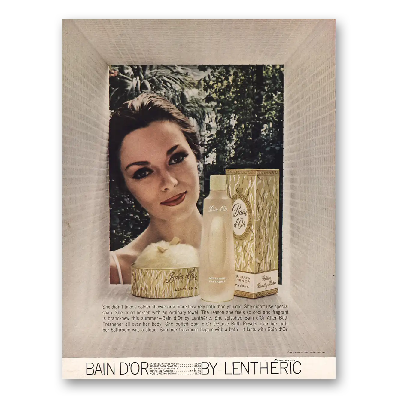 1960 Lentheric Bain D'Or Bain D'or Didn’t Take a Cold Shower Vintage Magazine Print Ad