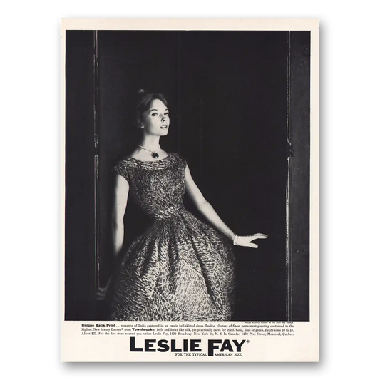 1960 Leslie Fay Unique Batik Print Vintage Magazine Print Ad