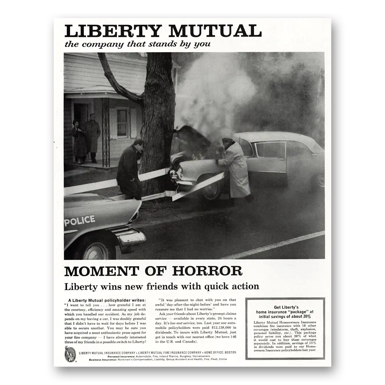 1960 Liberty Mutual Insurance Moment of Horror Vintage Magazine Print Ad