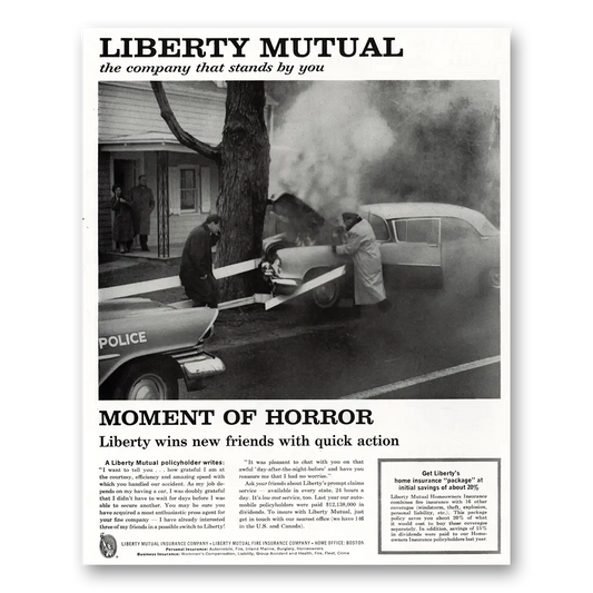 1960 Liberty Mutual Insurance Moment of Horror Vintage Magazine Print Ad