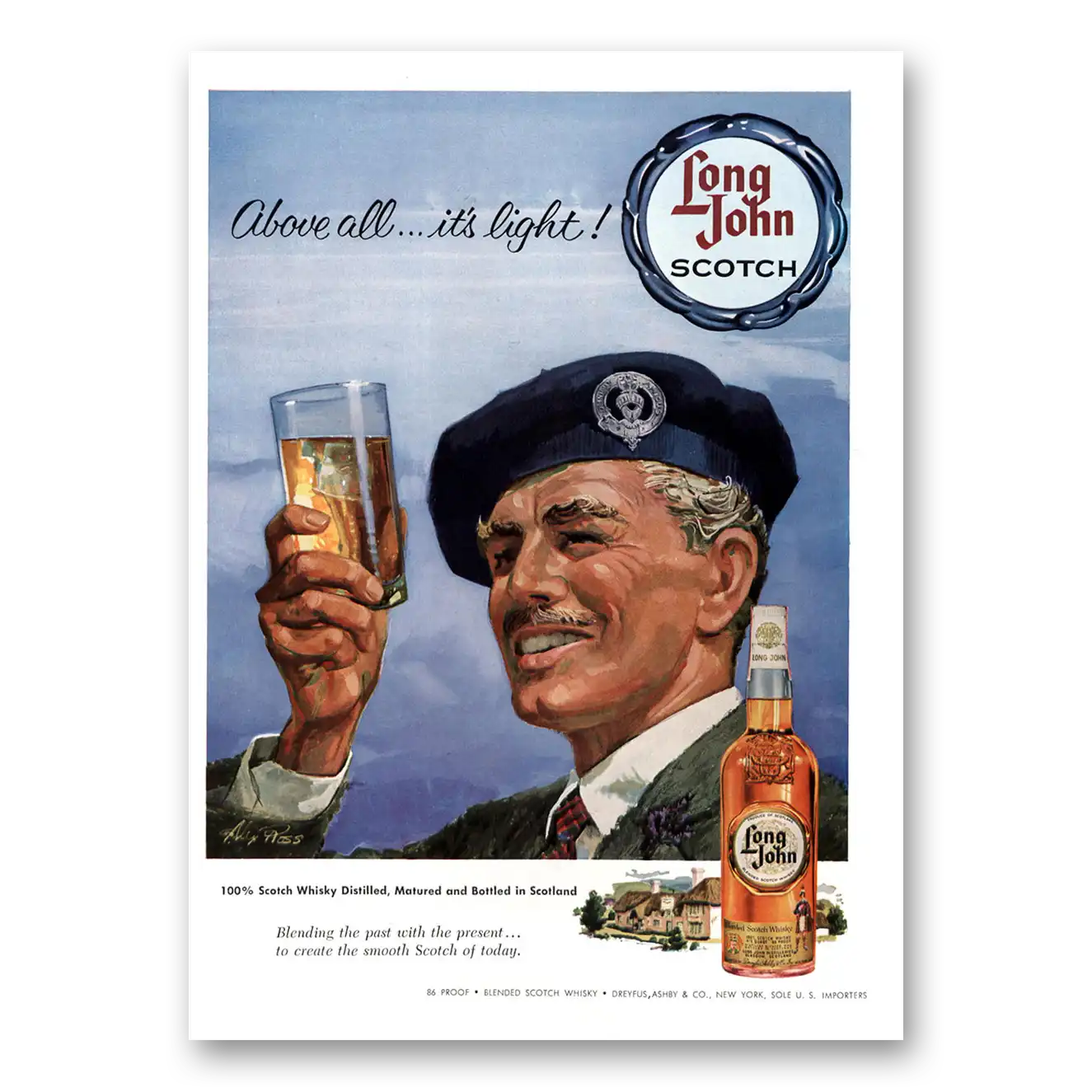 1960 Long John Scotch Above All Its Light Vintage Magazine Print Ad