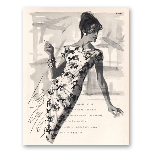 1960 Lord & Taylor Emilios Sinuous Little Sheath Vintage Magazine Print Ad