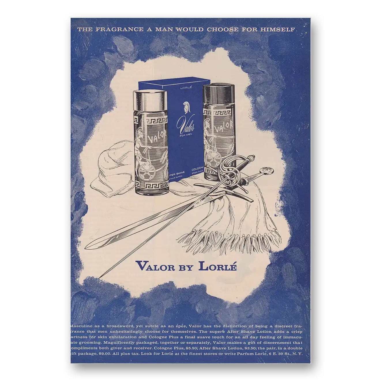 1960 Valor Cologne Fragrance a Man Would Choose for Himself Vintage Magazine Print Ad