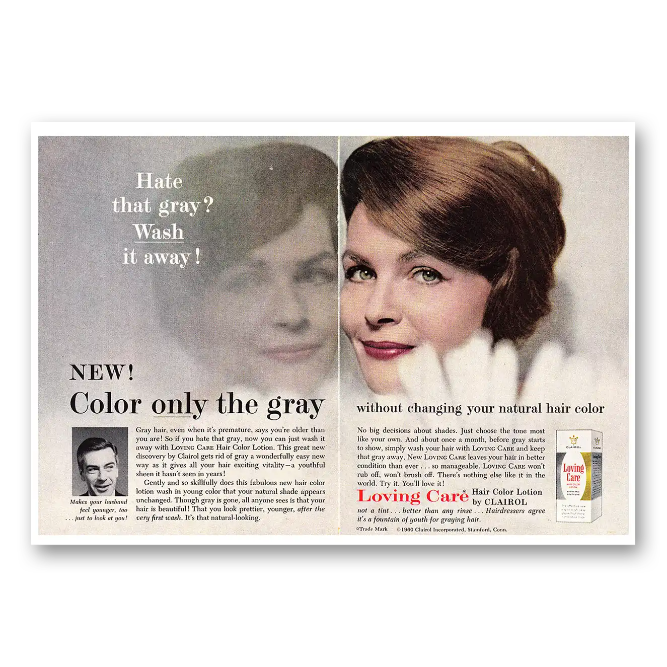 1960 Clairol Loving Care Color Only the Gray Vintage Magazine Print Ad