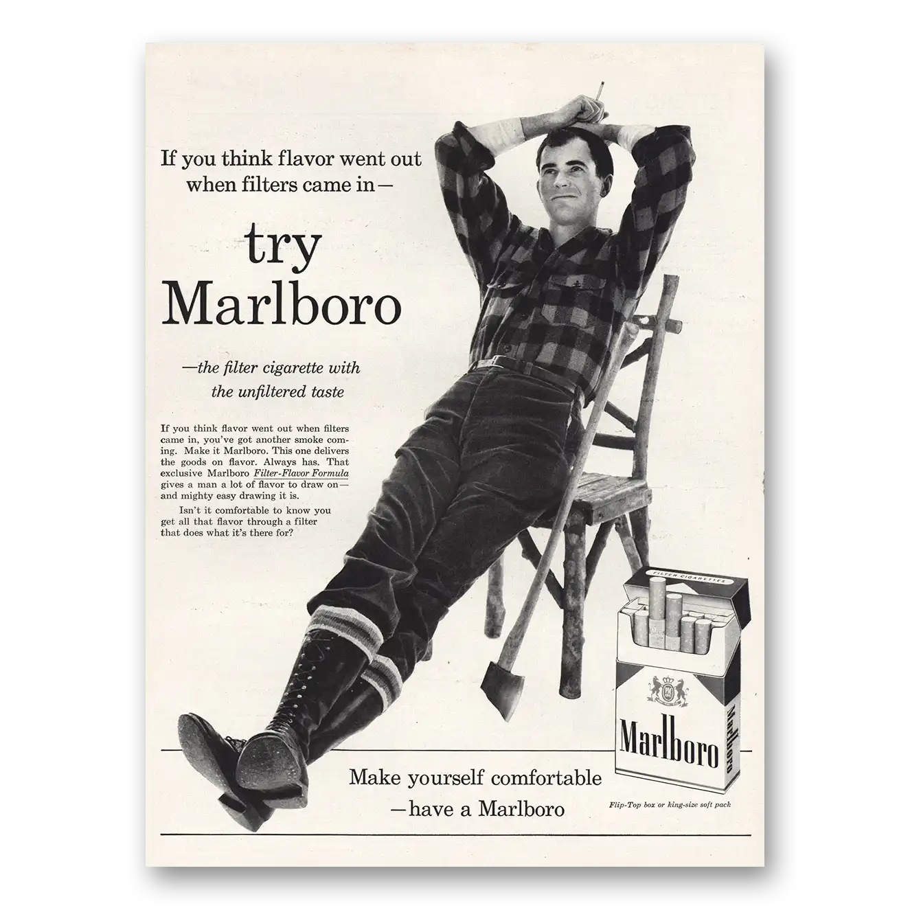 1960 Marlboro Cigarettes Make Yourself Comfortable Vintage Magazine Print Ad