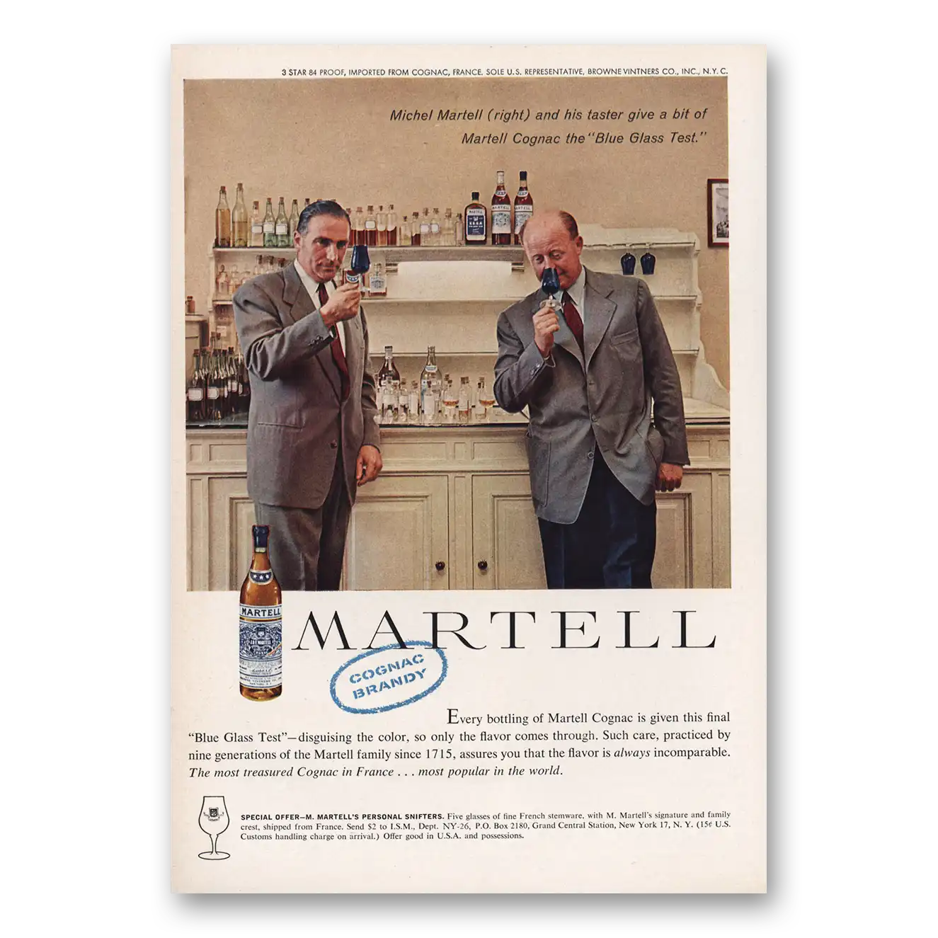 1960 Martell Cognac Michel Martell and His Tester Vintage Magazine Print Ad