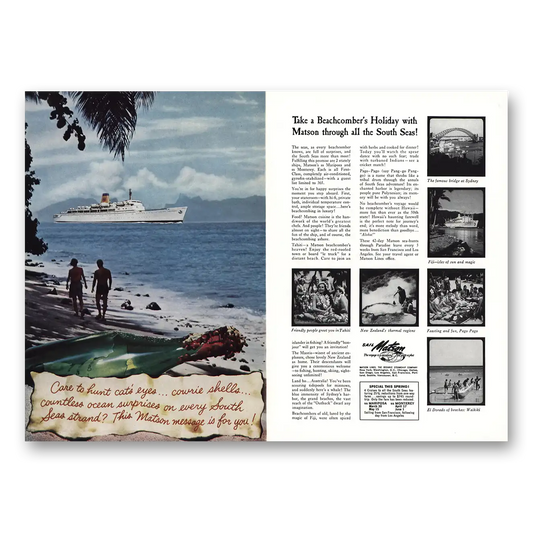 1960 Matson Line Beachcombers Holiday Vintage Magazine Print Ad