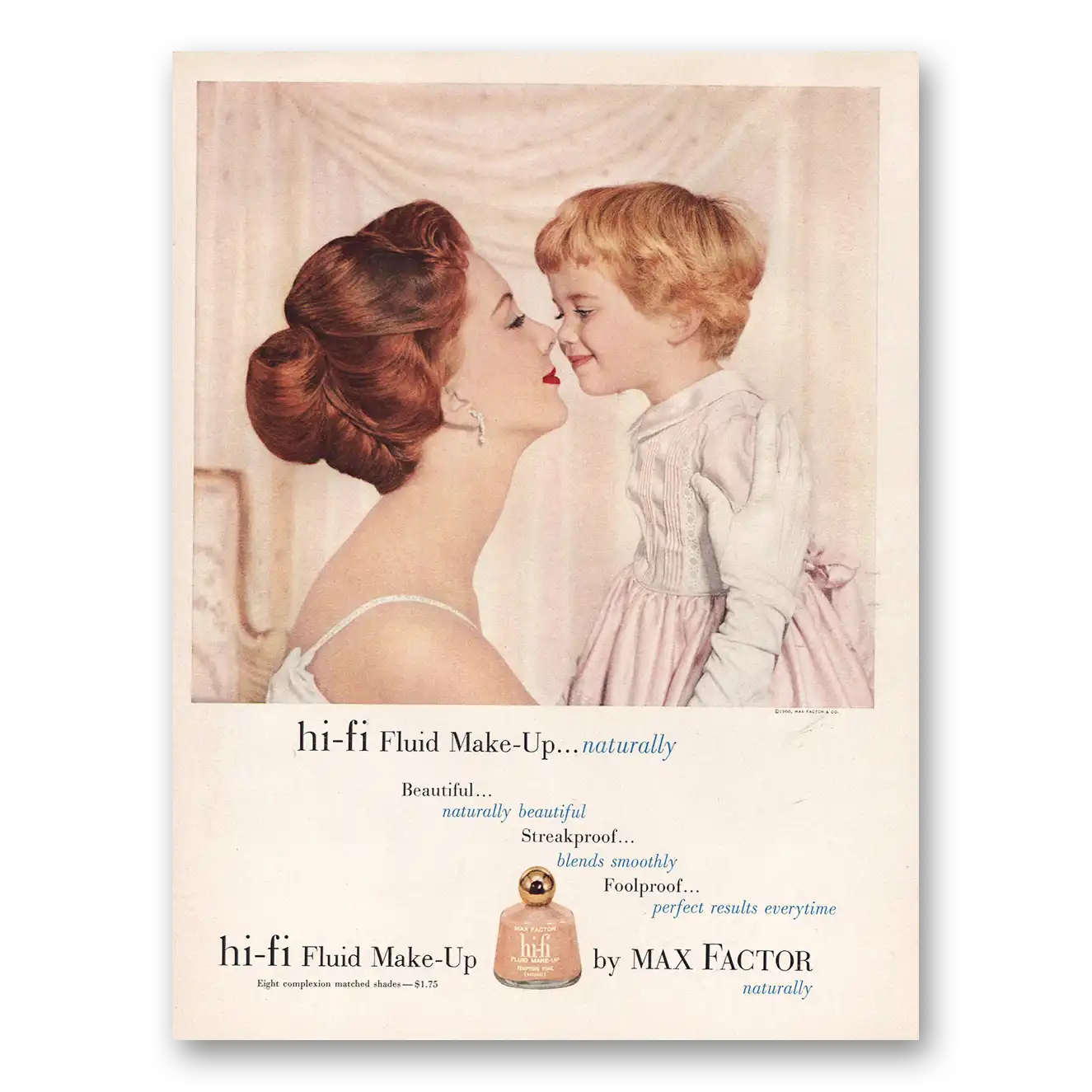 1960 Max Factor Cosmetics Hi Fi Fluid Make Up Naturally Vintage Magazine Print Ad