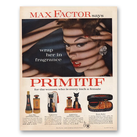 1960 Max Factor Primitif Vintage Magazine Print Ad