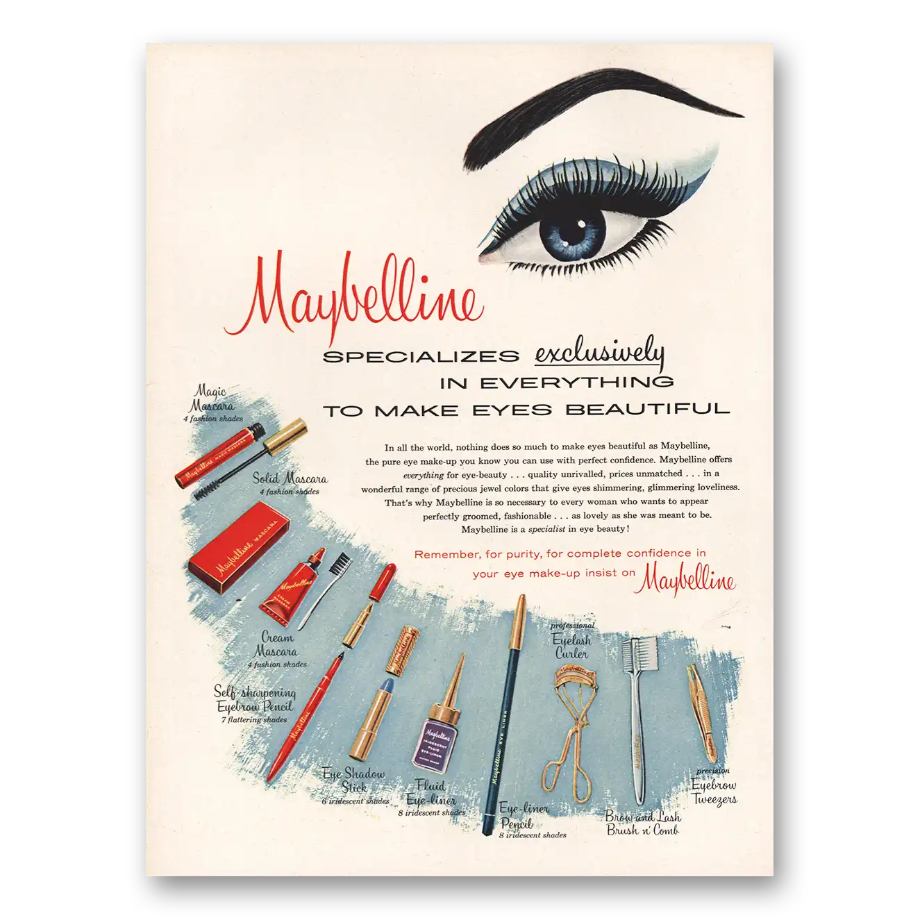 1960 Maybelline Eye Makeup Everything To Make Eyes Beautiful Vintage Magazine Print Ad