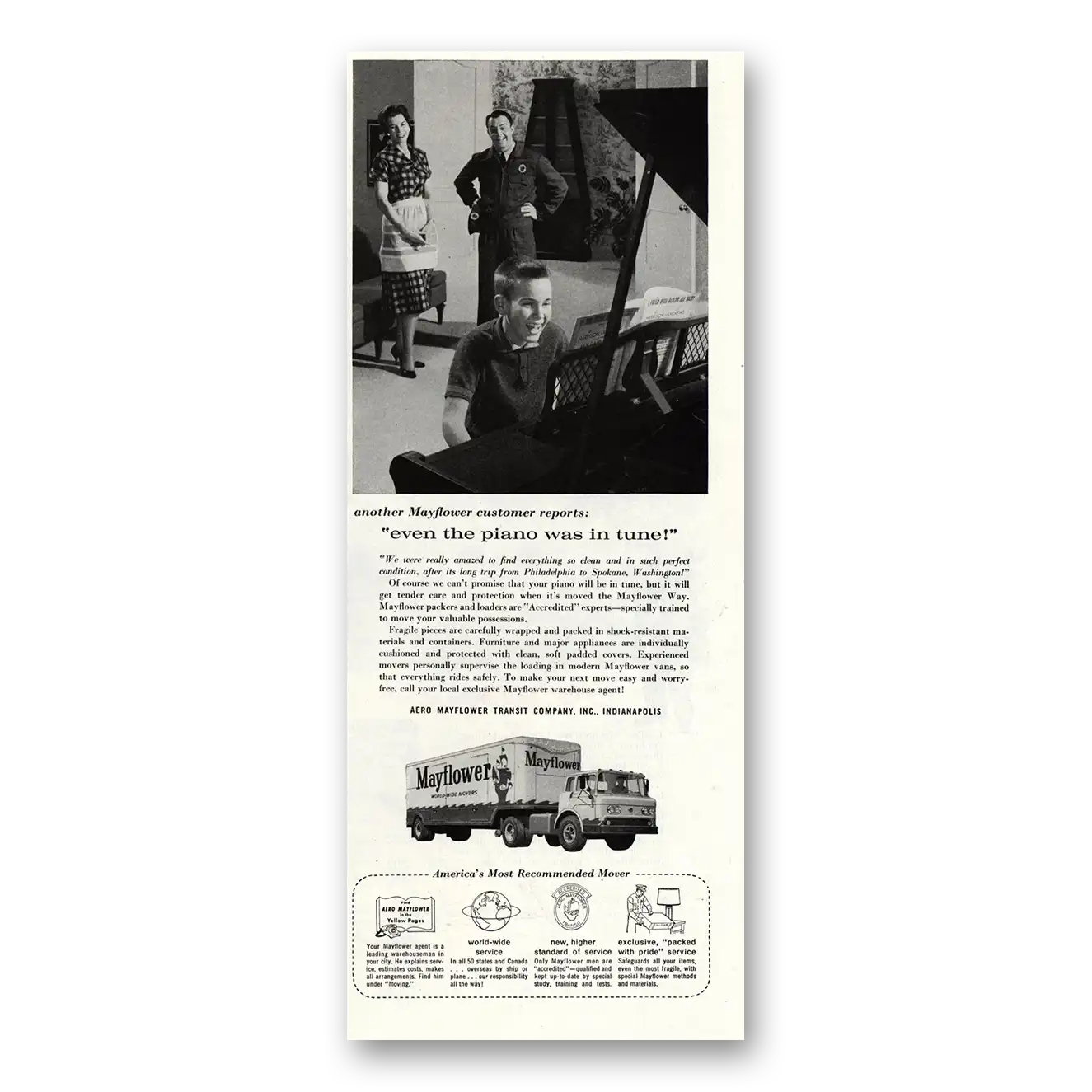 1960 Mayflower Moving Trucks Even the Piano Was In Tune Vintage Magazine Print Ad