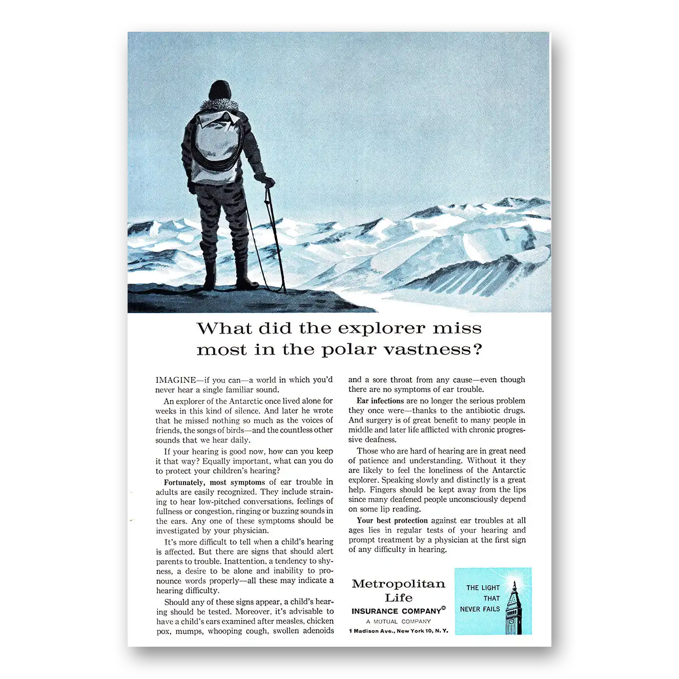 1960 Metropolitan Life Insurance Polar Vastness Vintage Magazine Print Ad