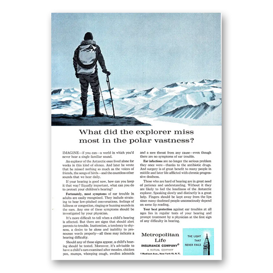 1960 Metropolitan Life Insurance Polar Vastness Vintage Magazine Print Ad