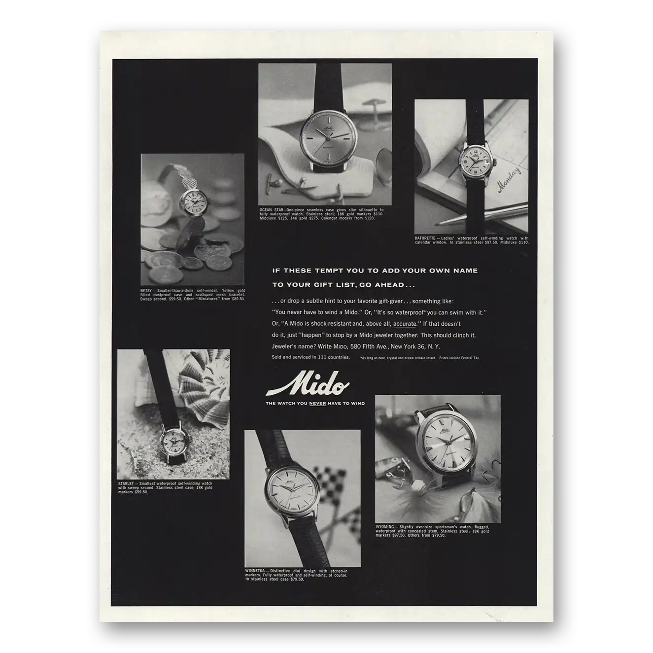 1960 Mido Watch Tempt You To Add Your Own Name Vintage Magazine Print Ad