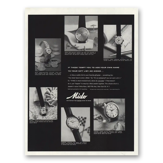 1960 Mido Watch Tempt You To Add Your Own Name Vintage Magazine Print Ad