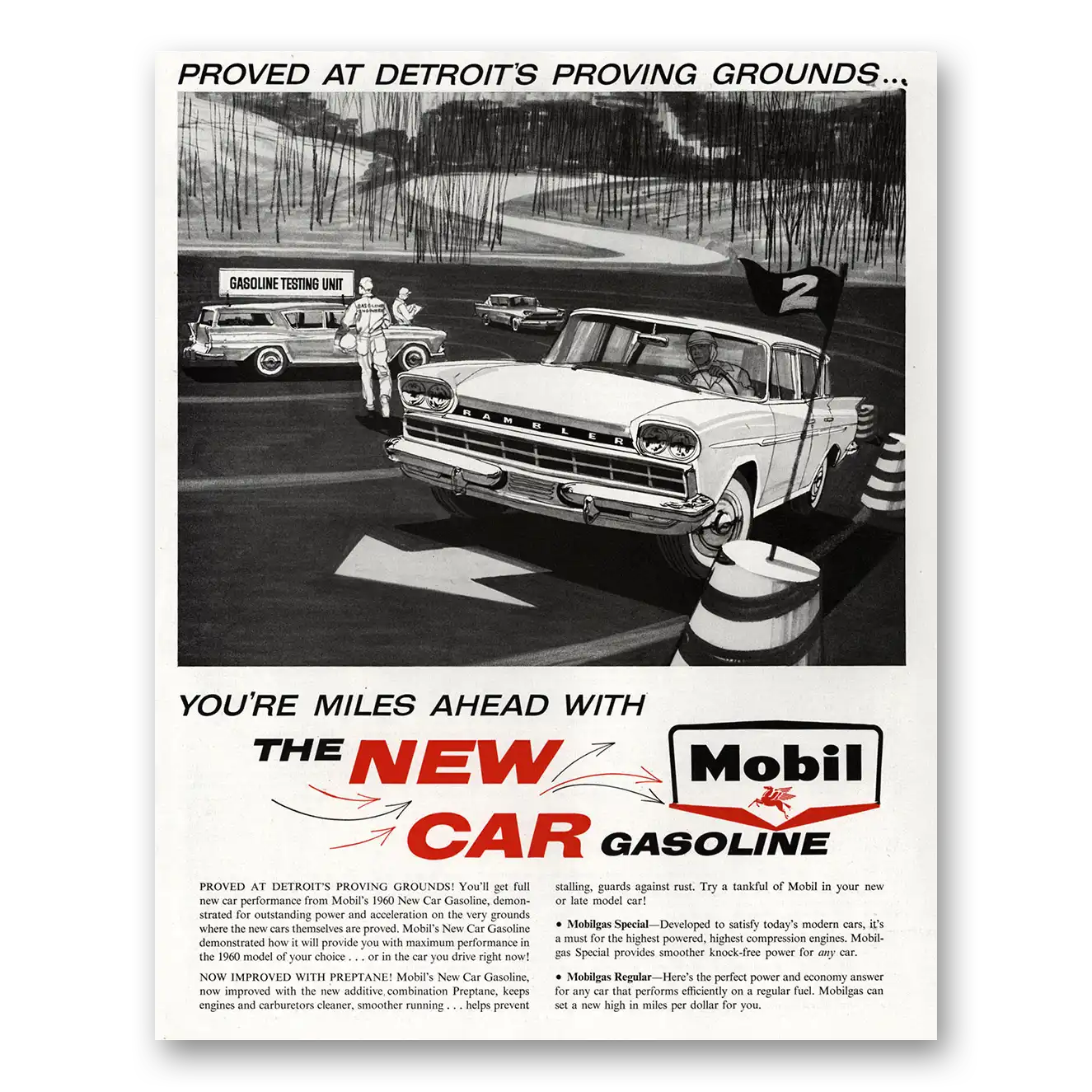 1960 Mobil Gasoline Detroits Proving Grounds Vintage Magazine Print Ad