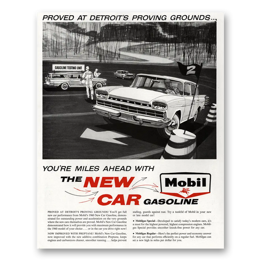 1960 Mobil Gasoline Detroits Proving Grounds Vintage Magazine Print Ad