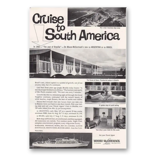 1960 Moore McCormack Lines Cruise to South America Vintage Magazine Print Ad