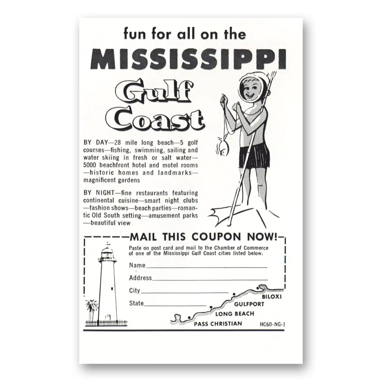 1960 Mississippi Gulf Coast Fun For All Vintage Magazine Print Ad