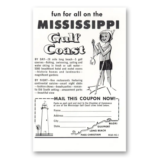 1960 Mississippi Gulf Coast Fun For All Vintage Magazine Print Ad