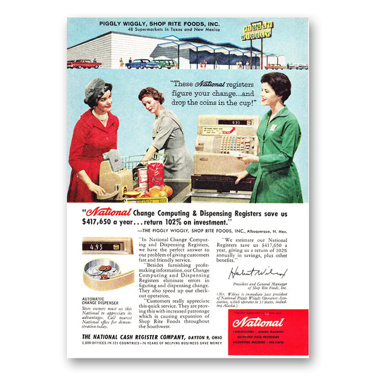 1960 National Cash Register Piggly Wiggly Shop Rite Vintage Magazine Print Ad