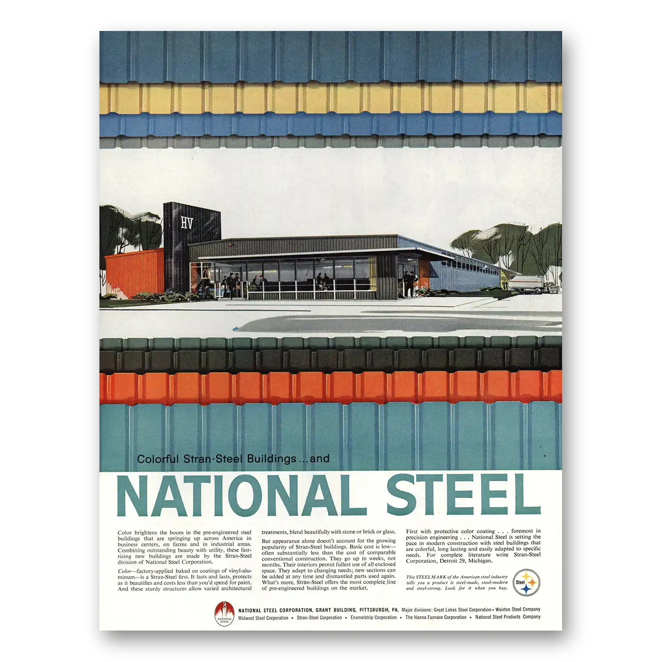 1960 National Steel Colorful Stran Steel Buildings Vintage Magazine Print Ad