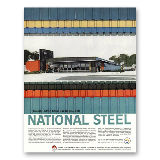 1960 National Steel Colorful Stran Steel Buildings Vintage Magazine Print Ad