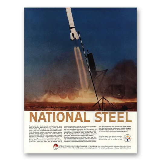 1960 National Steel Fiery Shock Mobile Launcher Vintage Magazine Print Ad