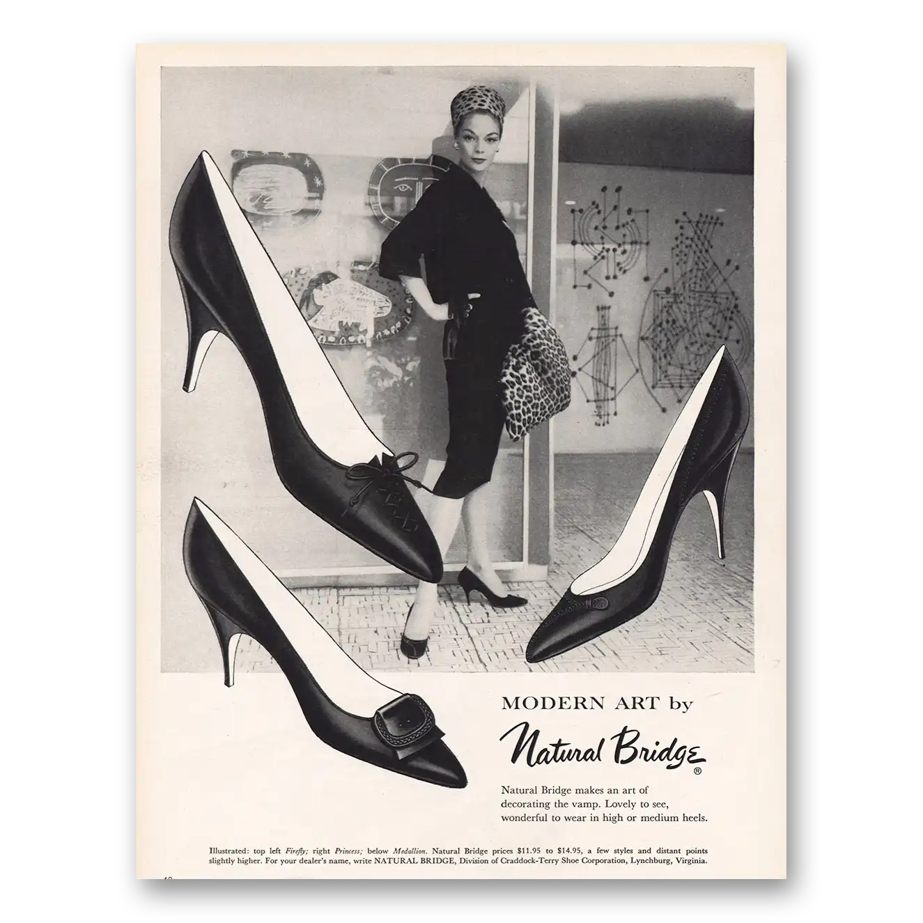 1960 Natural Bridge Shoes Modern Art Vintage Magazine Print Ad