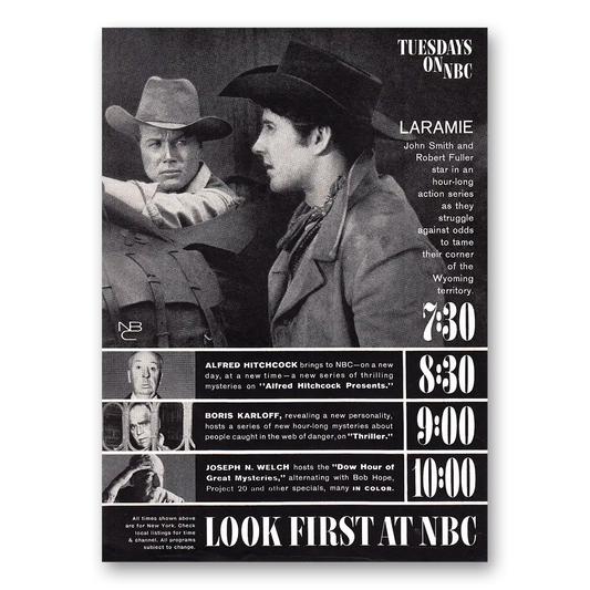 1960 Laramie Promo Tuesdays on NBC Vintage Magazine Print Ad