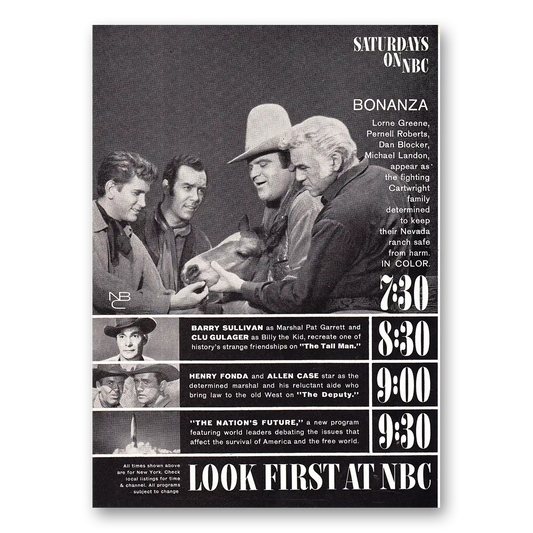 1960 Bonanza Promo Saturdays on NBC Vintage Magazine Print Ad