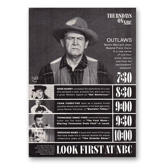 1960 Outlaws Promo Thursdays on NBC Vintage Magazine Print Ad