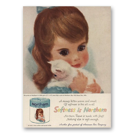 1960 Northern Tissue Snowy Kitten Warm and Small Vintage Magazine Print Ad