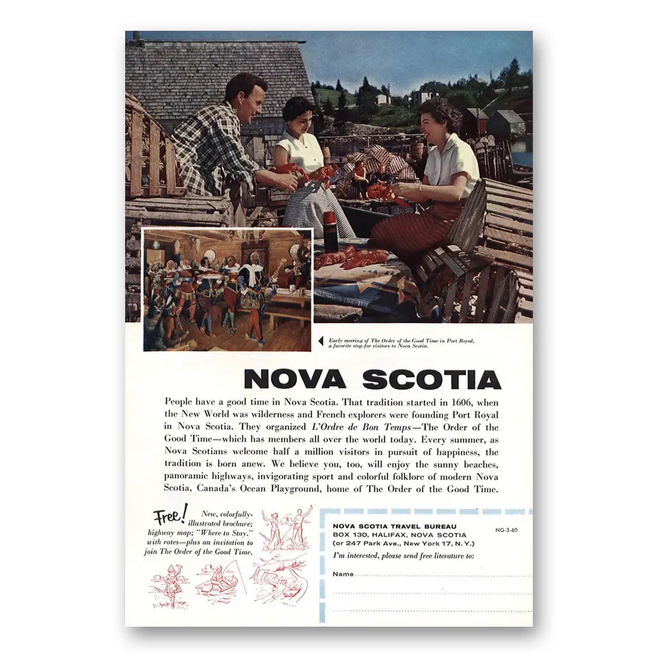 1960 Nova Scotia Canada Port Royal Vintage Magazine Print Ad