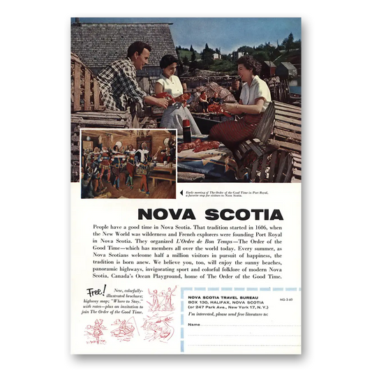 1960 Nova Scotia Canada Port Royal Vintage Magazine Print Ad