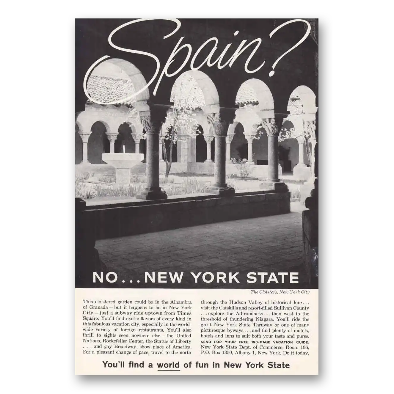 1960 New York Spain No New York State Vintage Magazine Print Ad