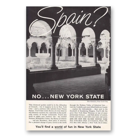 1960 New York Spain No New York State Vintage Magazine Print Ad