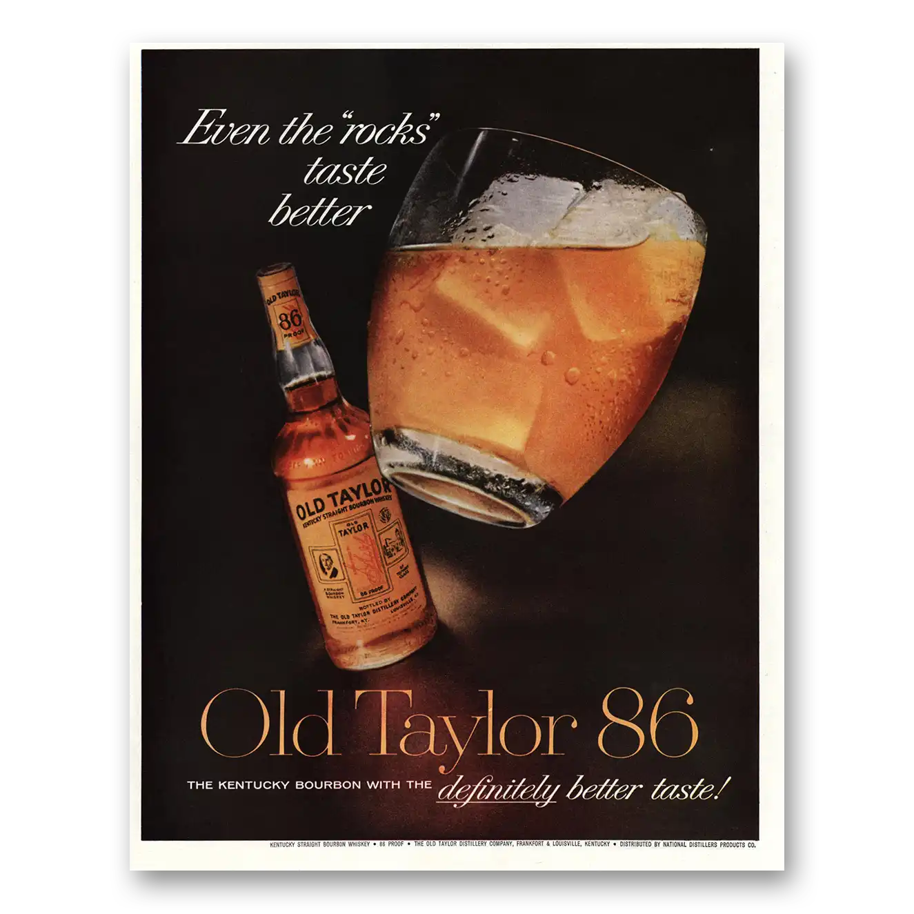 1960 Old Taylor Bourbon Whiskey Even the Rocks Taste Better Vintage Magazine Print Ad