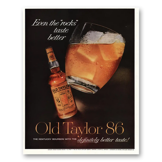 1960 Old Taylor Bourbon Whiskey Even the Rocks Taste Better Vintage Magazine Print Ad