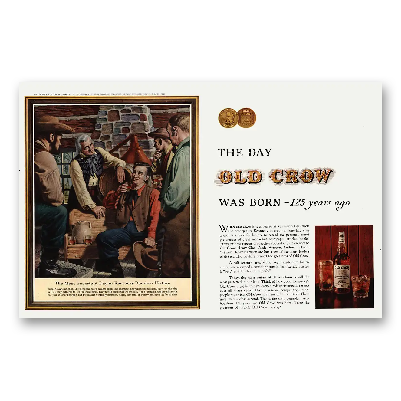 1960 Old Crow Whiskey Day Old Crow Was Born 125 Years Ago Vintage Magazine Print Ad