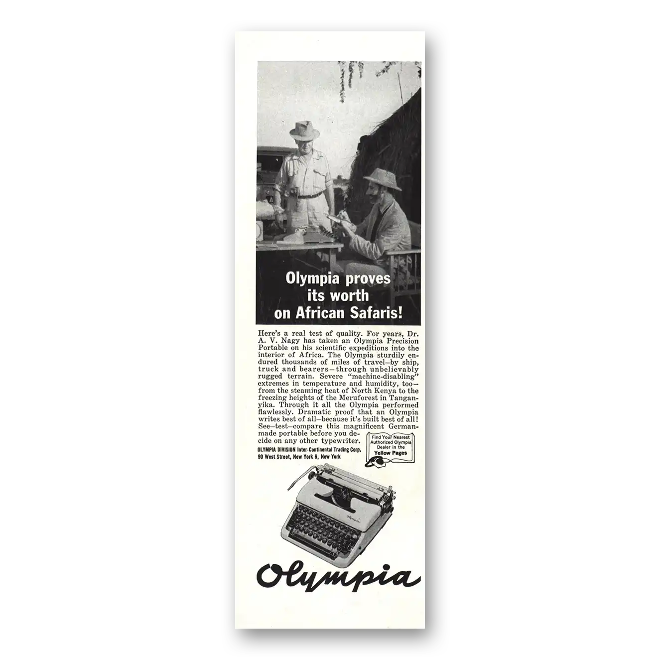 1960 Olympia Typewriter African Safaris Vintage Magazine Print Ad