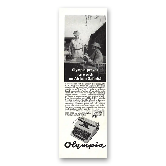 1960 Olympia Typewriter African Safaris Vintage Magazine Print Ad