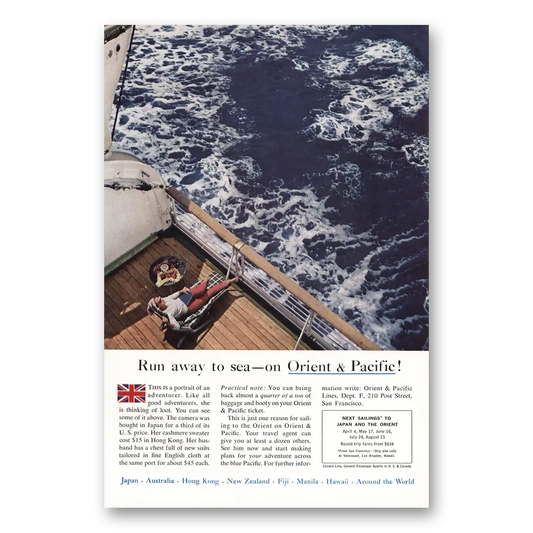 1960 Orient & Pacific Lines Run Away to Sea Vintage Magazine Print Ad