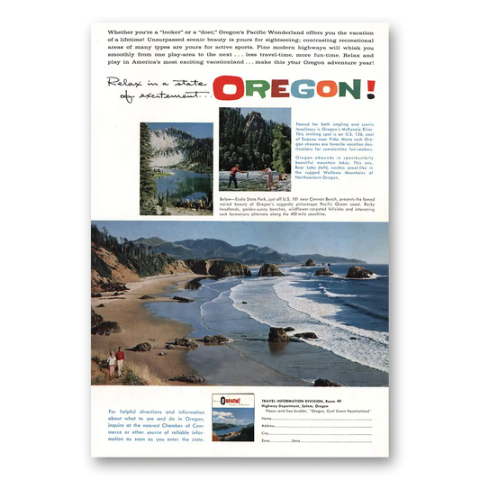 1960 Oregon Ecola State Park Vintage Magazine Print Ad