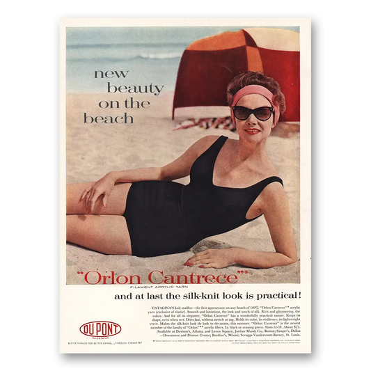 1960 DuPont Orlon Cantrece Catalina Knit Maillot Bathing Suit Vintage Magazine Print Ad