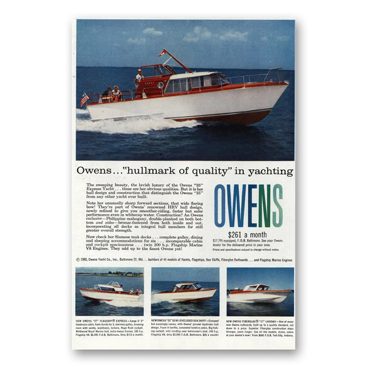 1960 Owens Yacht Company Hullmark of Quality in Yachting Vintage Magazine Print Ad